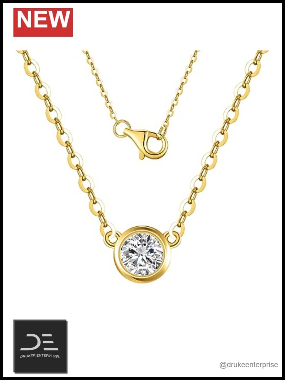 14k Solid Gold Lab Grown Diamond Solitaire Station Necklace 18"
